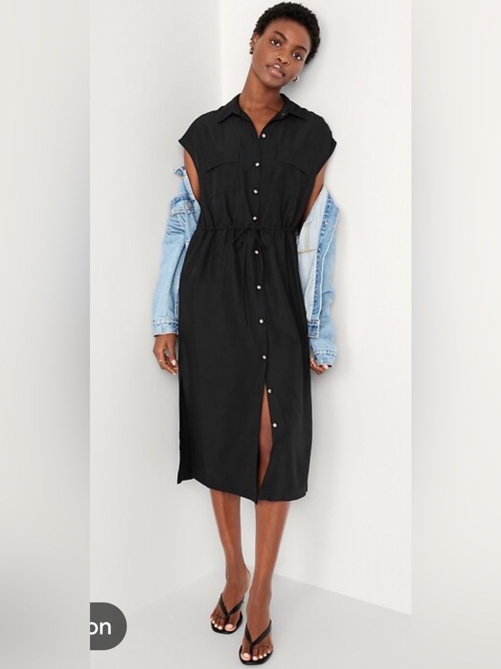Old Navy Black Waist Defined Utility Button Front Midi Dress Large